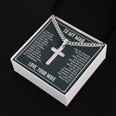 Valentine's Cuban Link Chain with Engraved Artisan Cross
