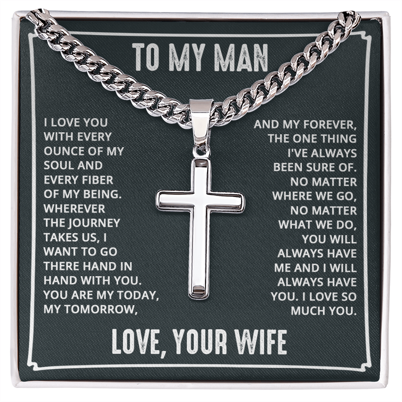 Valentine's Cuban Link Chain with Engraved Artisan Cross