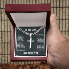 Valentine's Cuban Link Chain with Engraved Artisan Cross