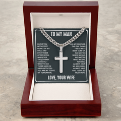 Valentine's Cuban Link Chain with Engraved Artisan Cross