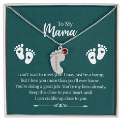 To My Mama - Engraved Baby Feet with Birthstones Necklace