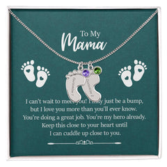 To My Mama - Engraved Baby Feet with Birthstones Necklace