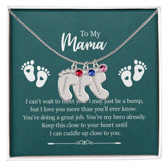 To My Mama - Engraved Baby Feet with Birthstones Necklace