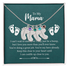 To My Mama - Engraved Baby Feet with Birthstones Necklace