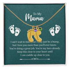 To My Mama - Engraved Baby Feet with Birthstones Necklace