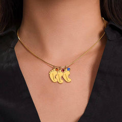 To My Mama - Engraved Baby Feet with Birthstones Necklace