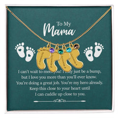 To My Mama - Engraved Baby Feet with Birthstones Necklace