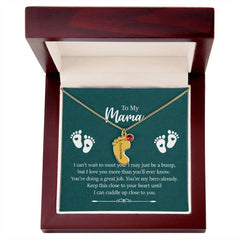 To My Mama - Engraved Baby Feet with Birthstones Necklace